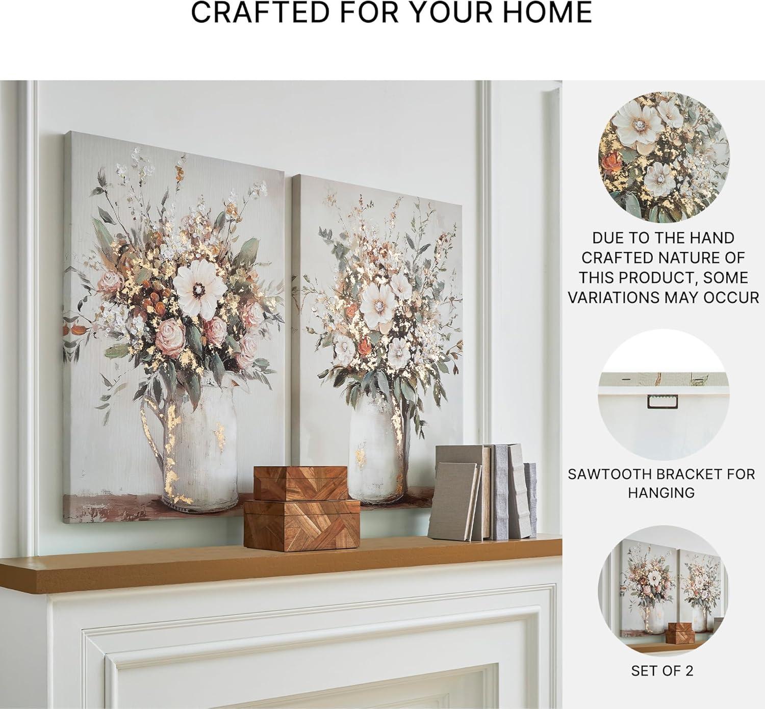 imageSignature Design by Ashley Faisaldon Farmhouse Hand Painted Flower Wall Art 25 x 36 Inches Set of 2 Pink amp Green
