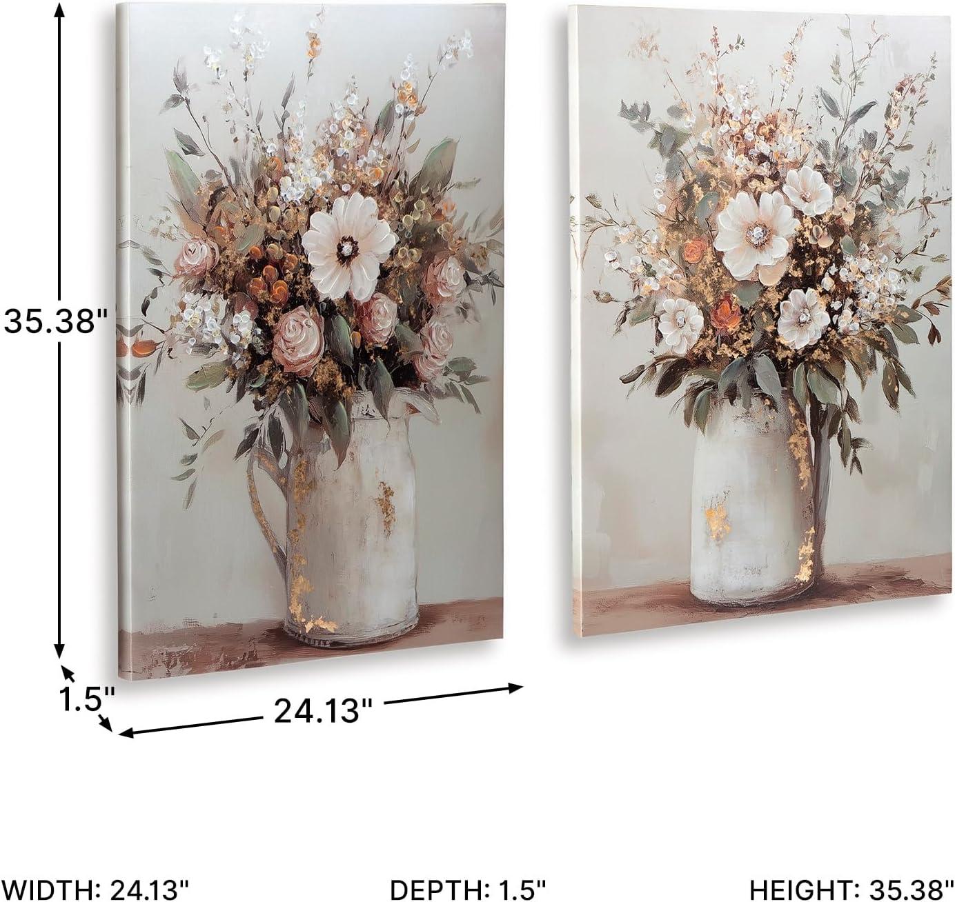 imageSignature Design by Ashley Faisaldon Farmhouse Hand Painted Flower Wall Art 25 x 36 Inches Set of 2 Pink amp Green