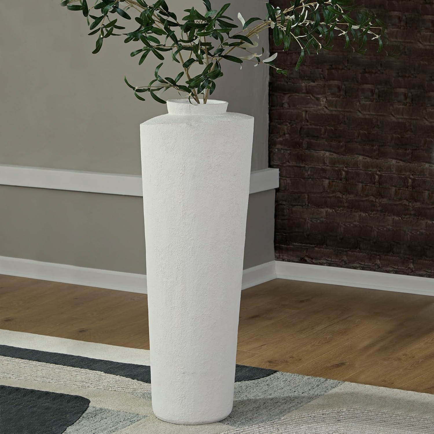 imageSignature Design by Ashley Flurinworth Minimalist Indoor Polyresin Floor Vase with Wide Mouth and Irregular Textured Pattern WhiteLarge