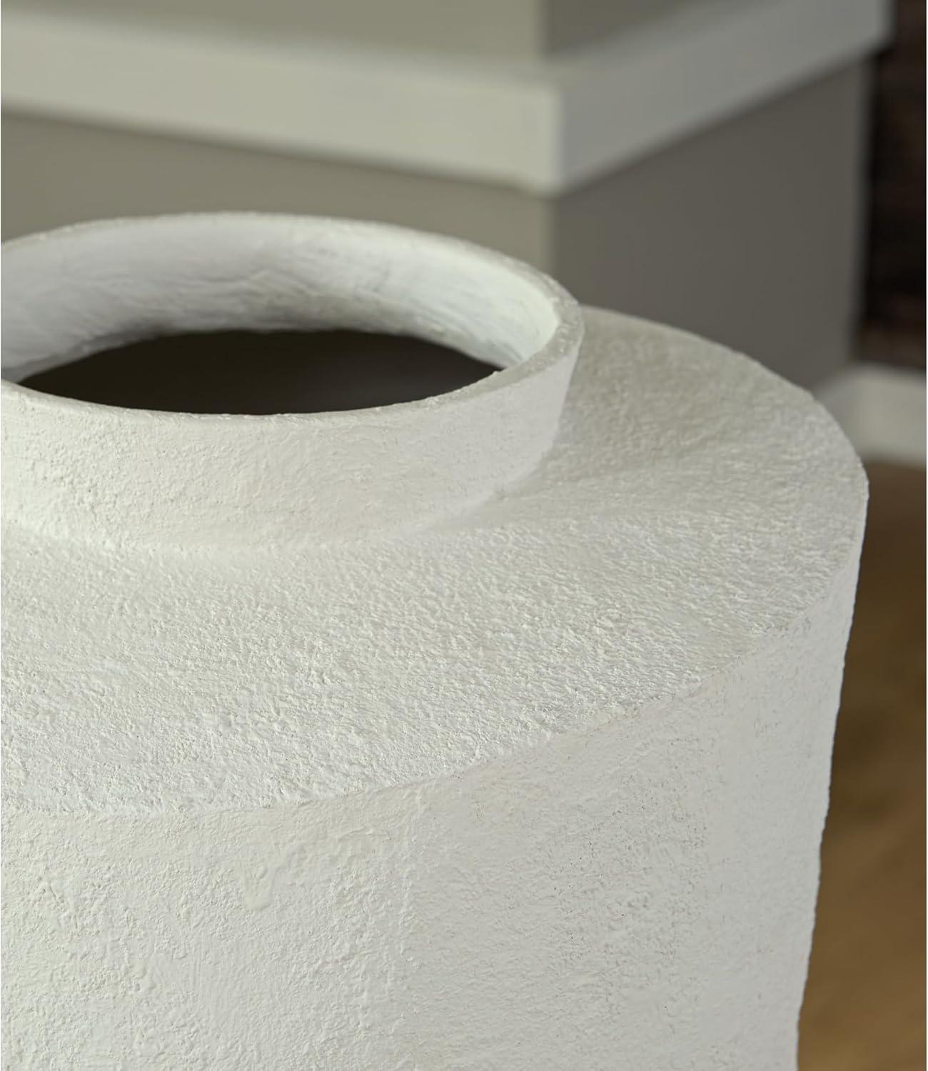 imageSignature Design by Ashley Flurinworth Minimalist Indoor Polyresin Floor Vase with Wide Mouth and Irregular Textured Pattern WhiteLarge