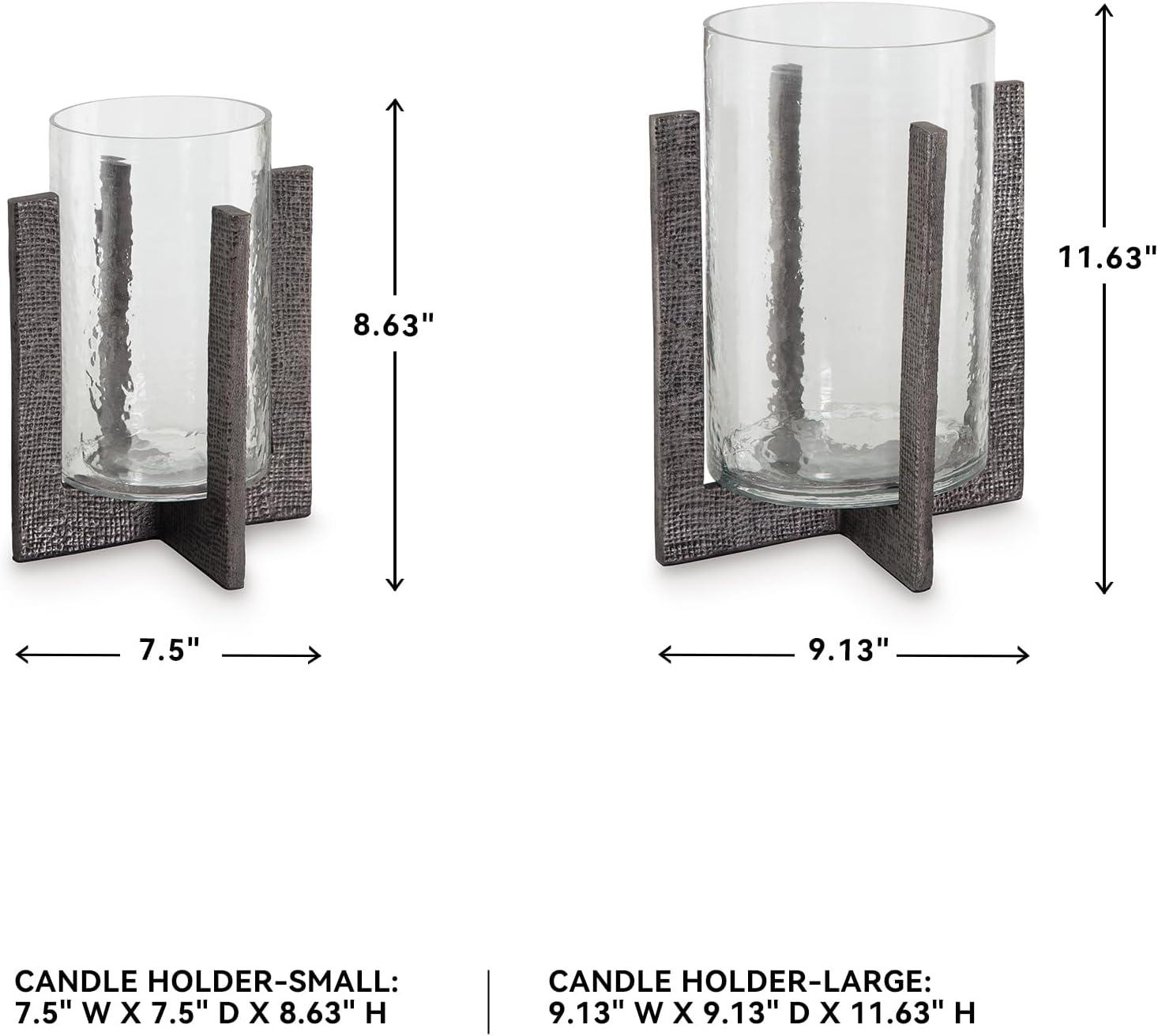 imageSignature Design by Ashley Garekton Casual Candle Holder Set for Pillar Candles Set of 2 Gray amp Glass