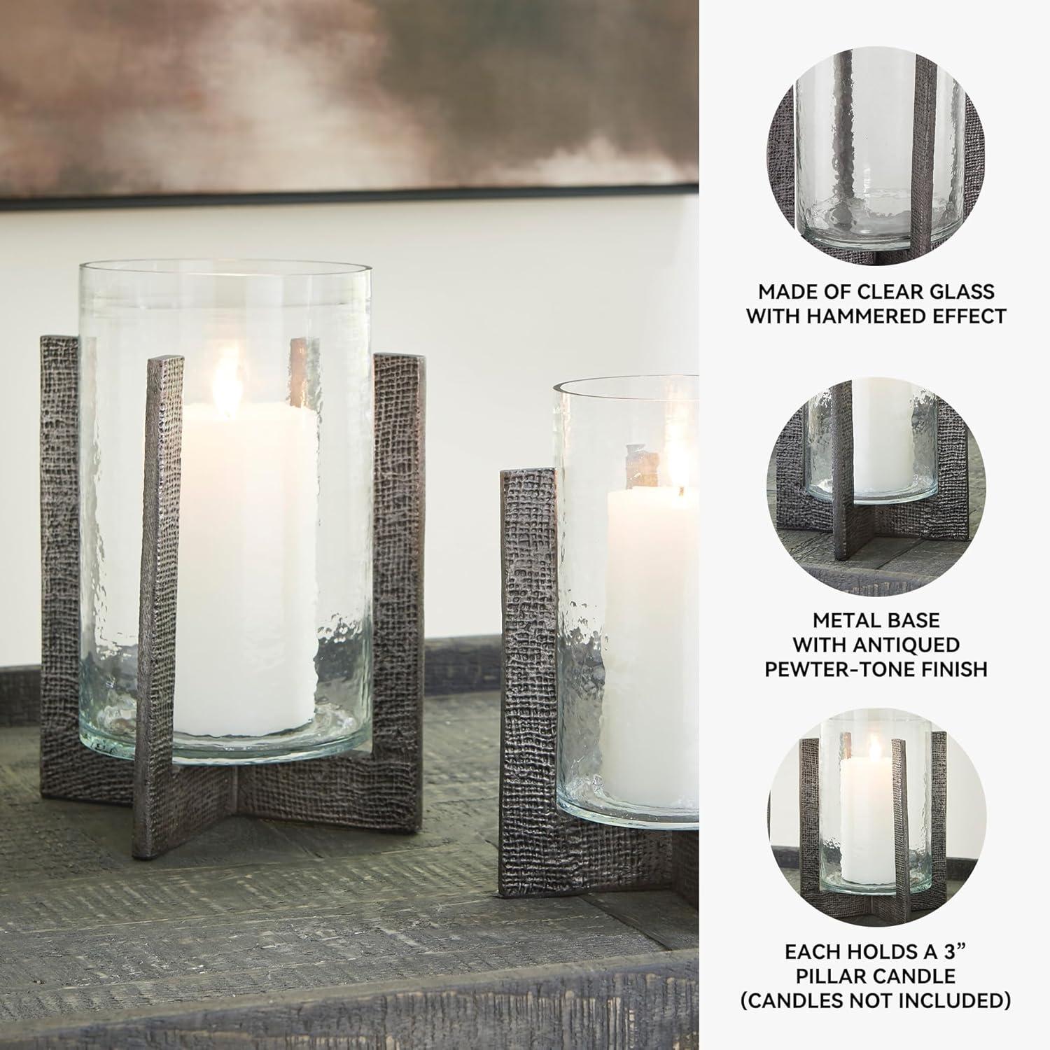 imageSignature Design by Ashley Garekton Casual Candle Holder Set for Pillar Candles Set of 2 Gray amp Glass