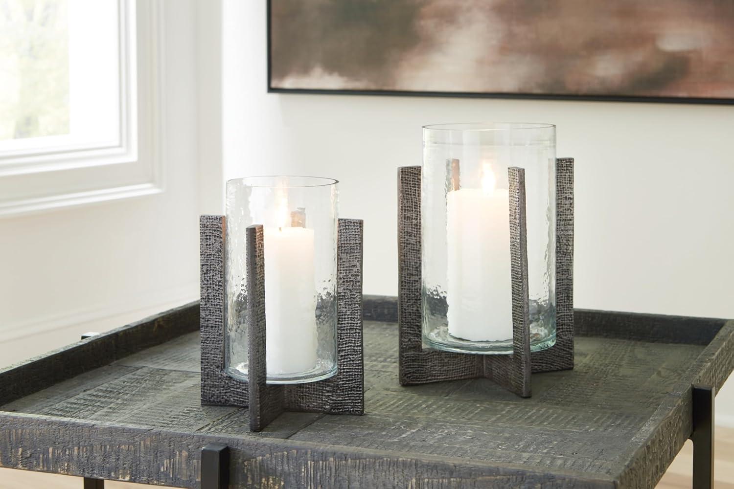imageSignature Design by Ashley Garekton Casual Candle Holder Set for Pillar Candles Set of 2 Gray amp Glass