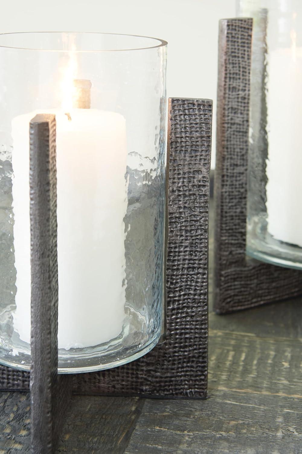 imageSignature Design by Ashley Garekton Casual Candle Holder Set for Pillar Candles Set of 2 Gray amp Glass