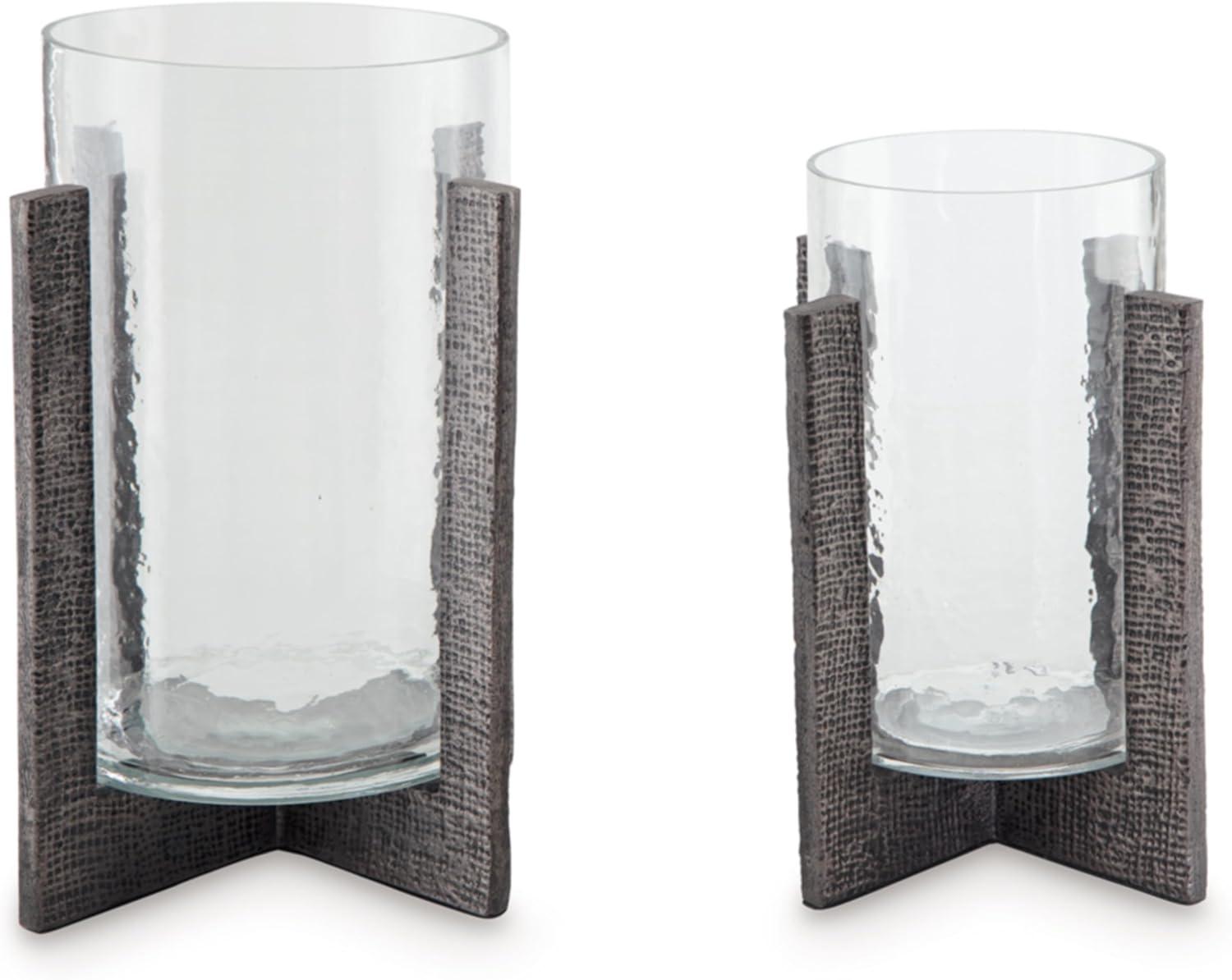 imageSignature Design by Ashley Garekton Casual Candle Holder Set for Pillar Candles Set of 2 Gray amp Glass