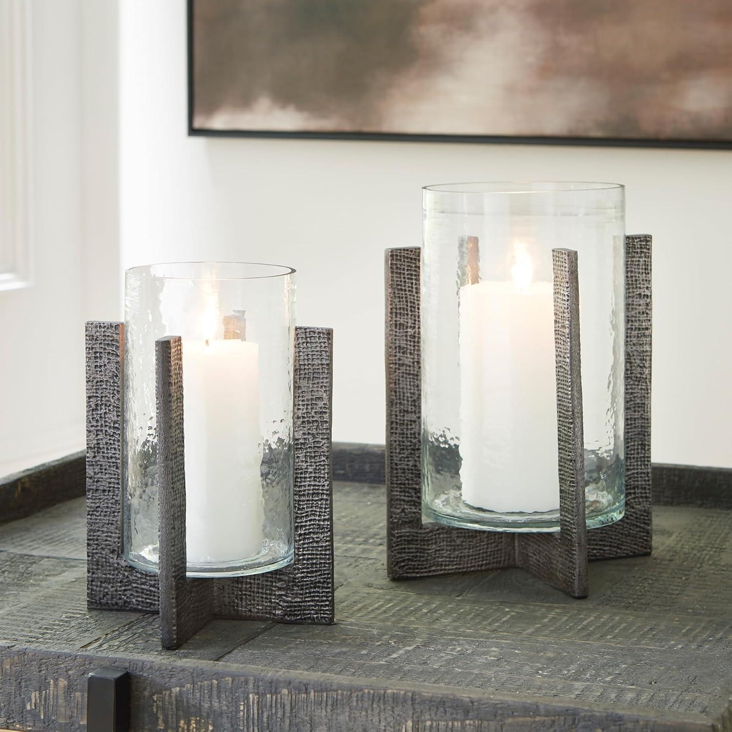 imageSignature Design by Ashley Garekton Casual Candle Holder Set for Pillar Candles Set of 2 Gray amp Glass