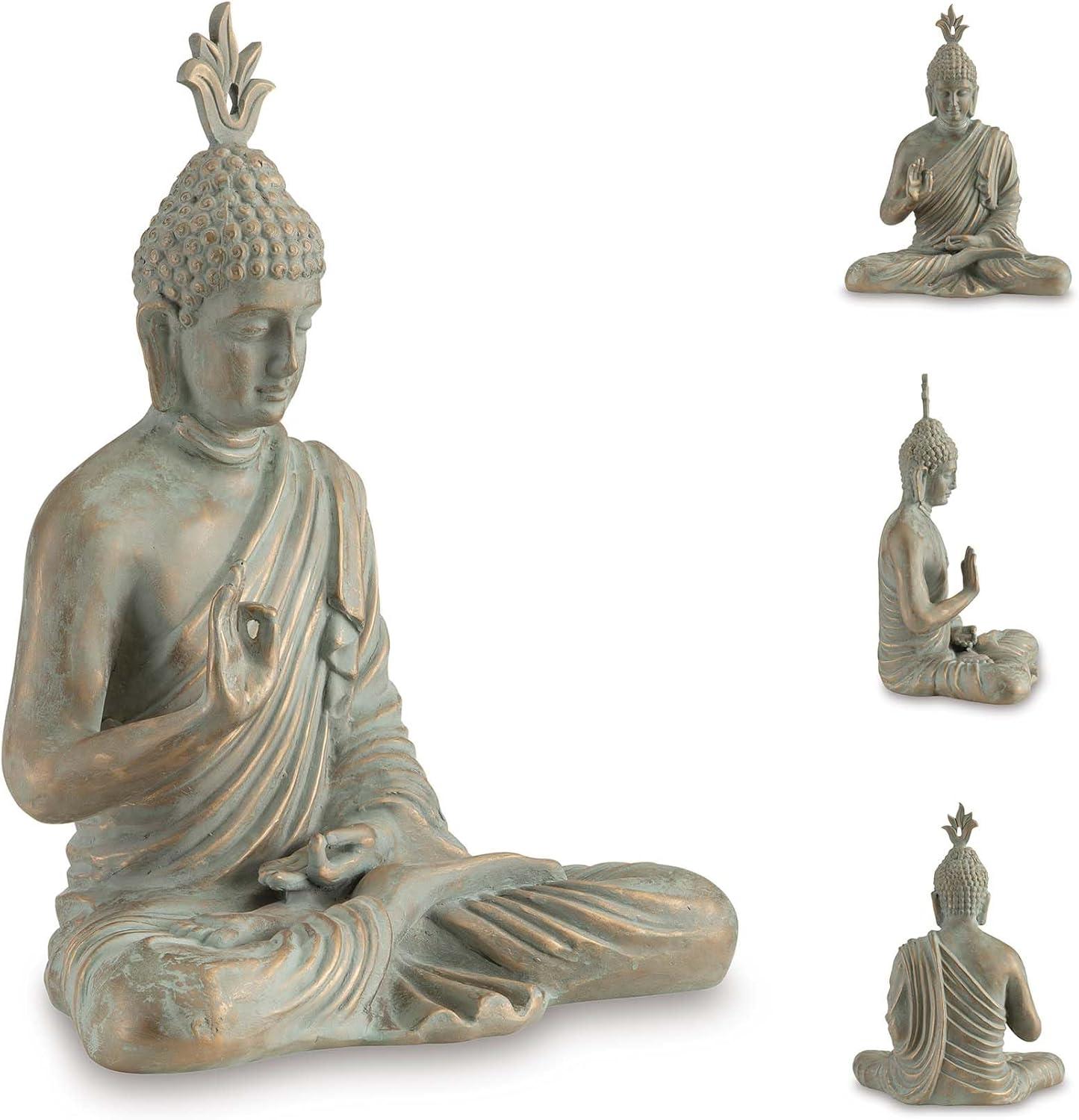 imageSignature Design by Ashley Hosgrove Cultural Tabletop Paper Composite Sitting Buddha Sculpture Metallic amp Green