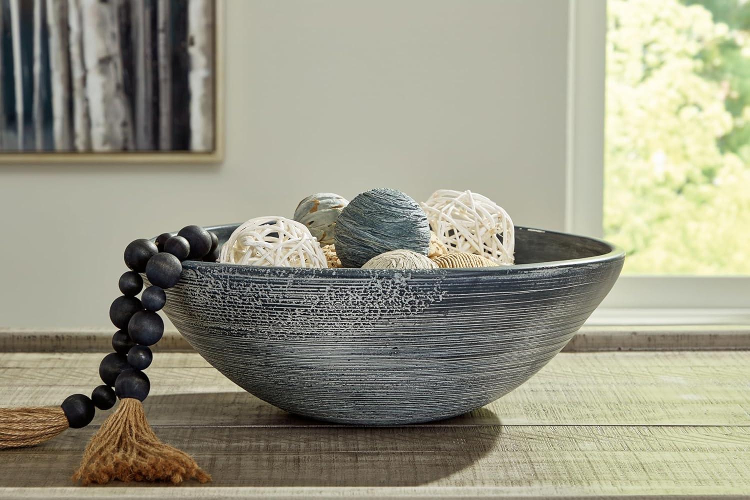 imageSignature Design by Ashley Meadie Classic Indoor Round Striped Terracotta Bowl Blue