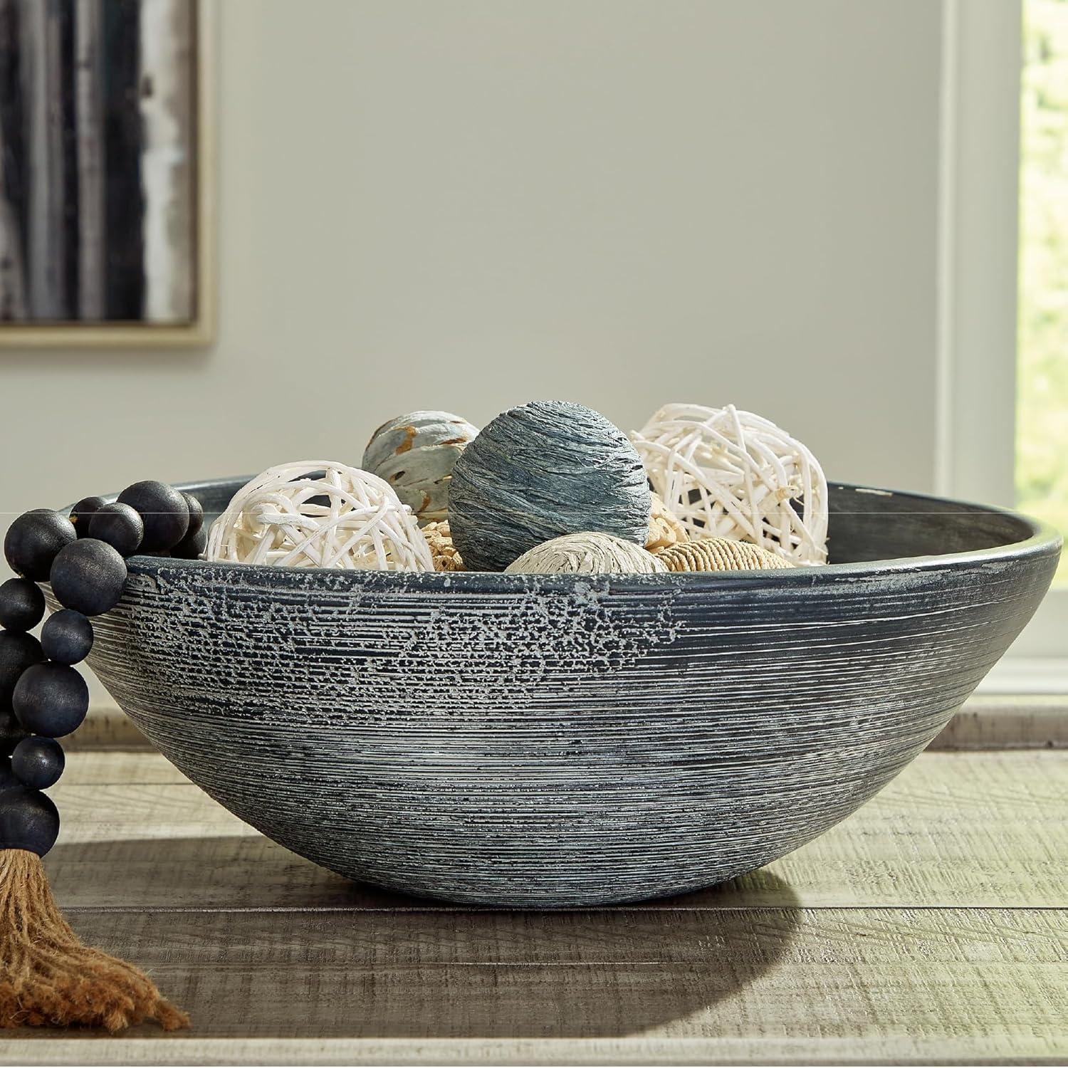imageSignature Design by Ashley Meadie Classic Indoor Round Striped Terracotta Bowl Blue