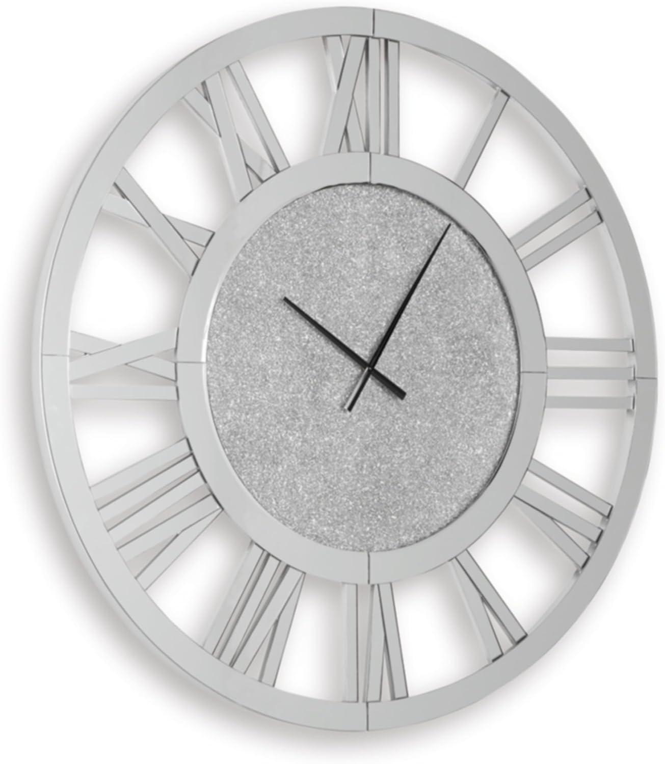 imageSignature Design by Ashley Reinport Contemporary Glass Analog Quartz Wall Clock with Roman Numerals Chrome amp Black
