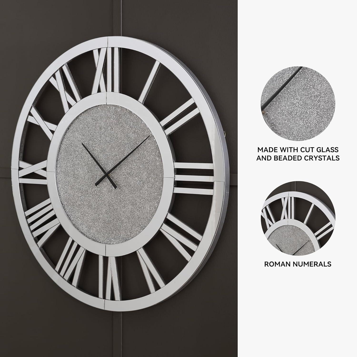 imageSignature Design by Ashley Reinport Contemporary Glass Analog Quartz Wall Clock with Roman Numerals Chrome amp Black