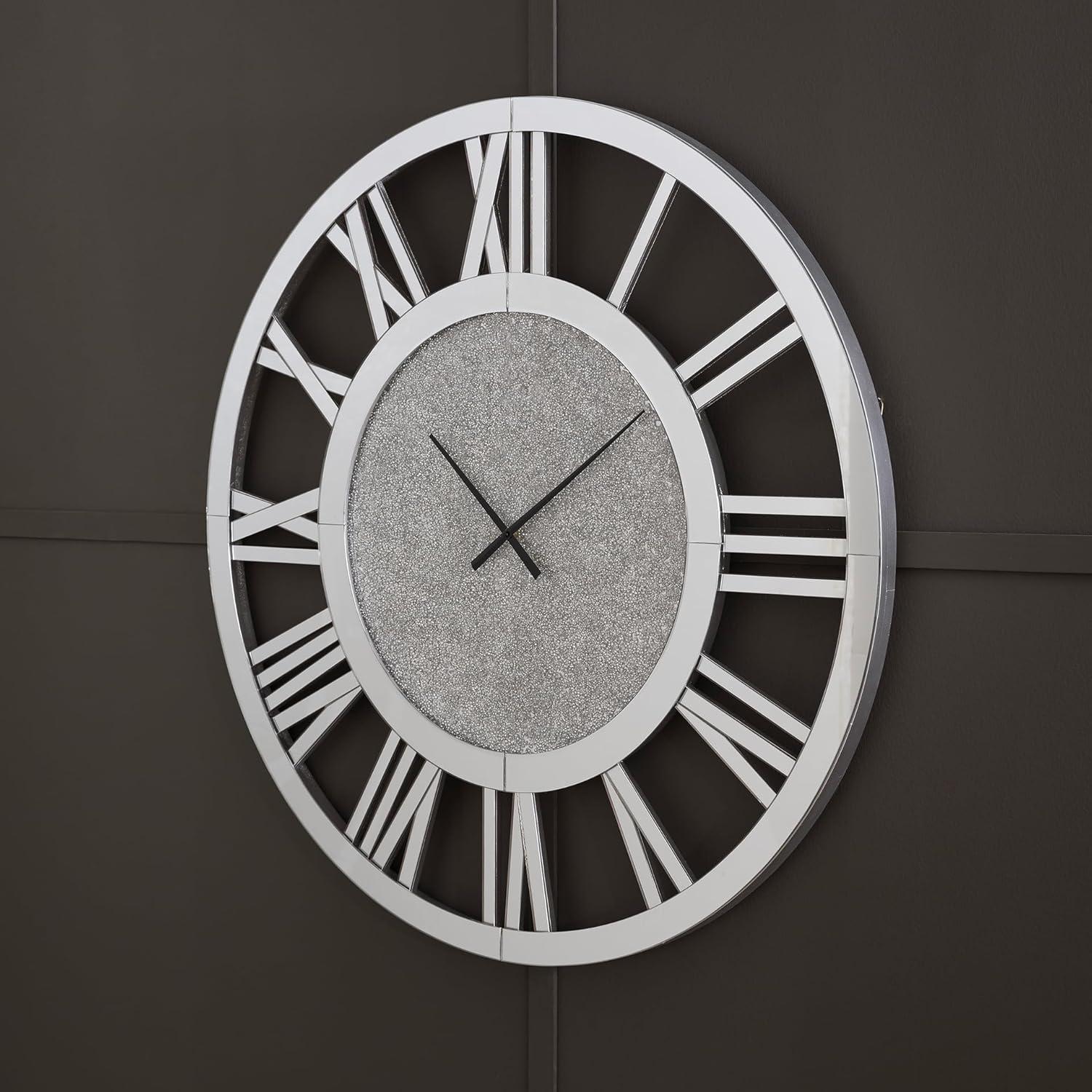 imageSignature Design by Ashley Reinport Contemporary Glass Analog Quartz Wall Clock with Roman Numerals Chrome amp Black