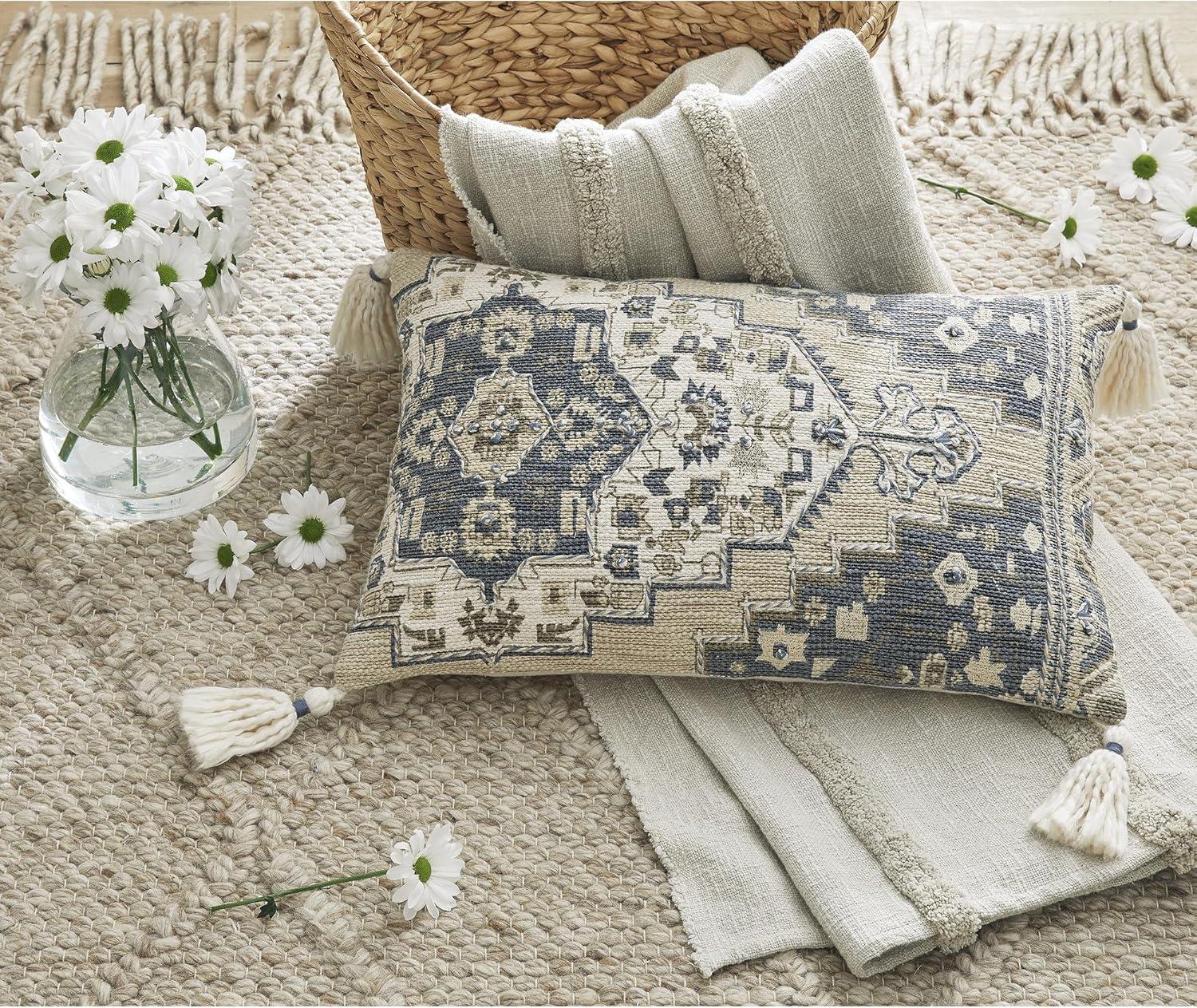 imageSignature Design by Ashley Winbury Bohemian Indoor Medallion 22 x 14 Inches Pillow with Zipper Closure Blue amp Light Brown