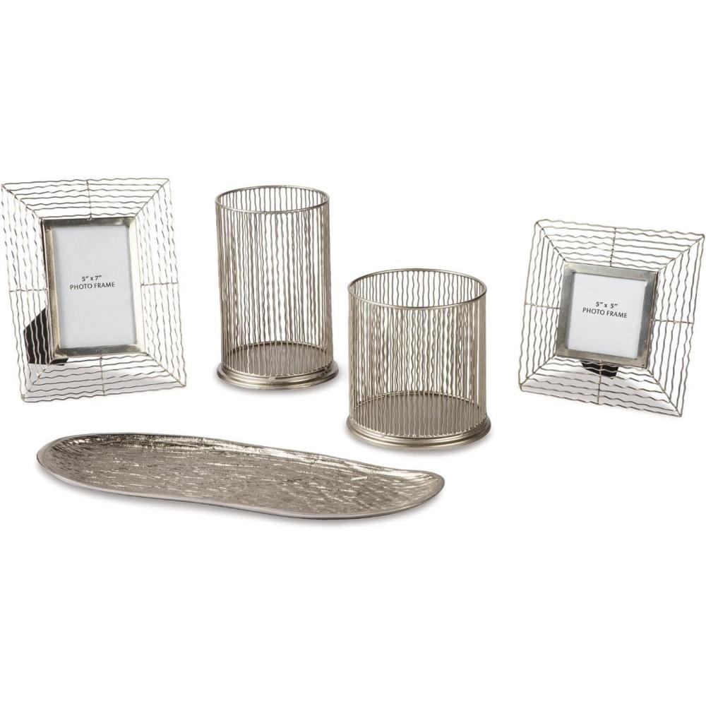 imageSignature Design by Ashley Dympna 5 Piece Home Dcor Set with Tray Candle Holder amp Photo Frames Silver FinishSilver