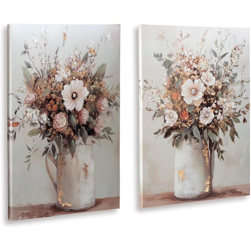 imageSignature Design by Ashley Faisaldon Farmhouse Hand Painted Flower Wall Art 25 x 36 Inches Set of 2 Pink amp Green