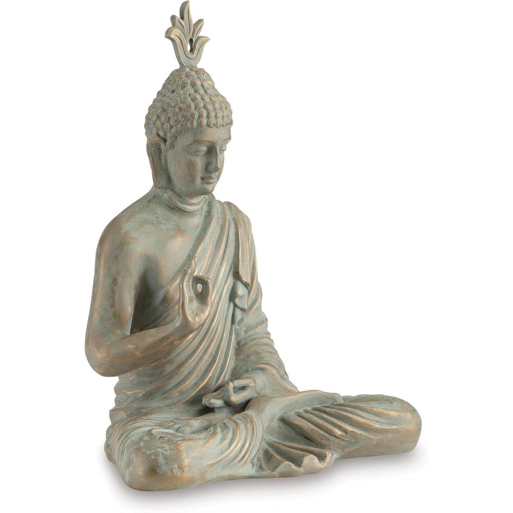 imageSignature Design by Ashley Hosgrove Cultural Tabletop Paper Composite Sitting Buddha Sculpture Metallic amp Green