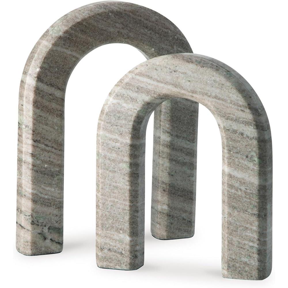 imageSignature Design by Ashley Keithton Minimalist Waterproof Marble Architectural Sculpture Set Set of 2 Light Gray amp Light Brown