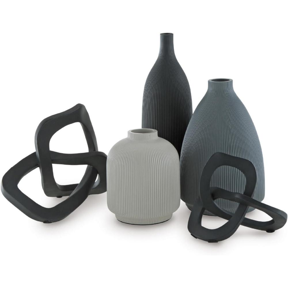 imageSignature Design by Ashley Leithick Contemporary Polyresin Vase and Sculpture 125 Accessory Set Set of 5 Black amp Gray