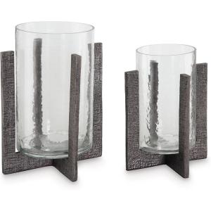 Signature Design by Ashley Garekton Casual Candle Holder Set for Pillar Candles, Set of 2, Gray & Glass