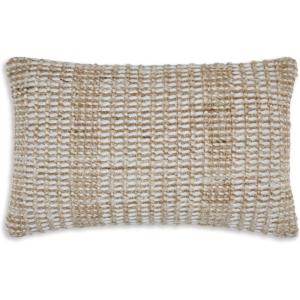 Signature Design by Ashley Hathby Casual Indoor Striped 22 x 14 Inches Pillow with Zipper Closure, Light Brown & White
