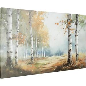 Signature Design by Ashley Leithan Classic Hand Painted Landscapse Wall Art 60 x 36 Inches, Light Brown & White