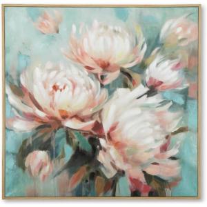 Signature Design by Ashley Parryville Classic Hand Painted Flower Wall Art 48 x 48 Inches, Blue & Pink