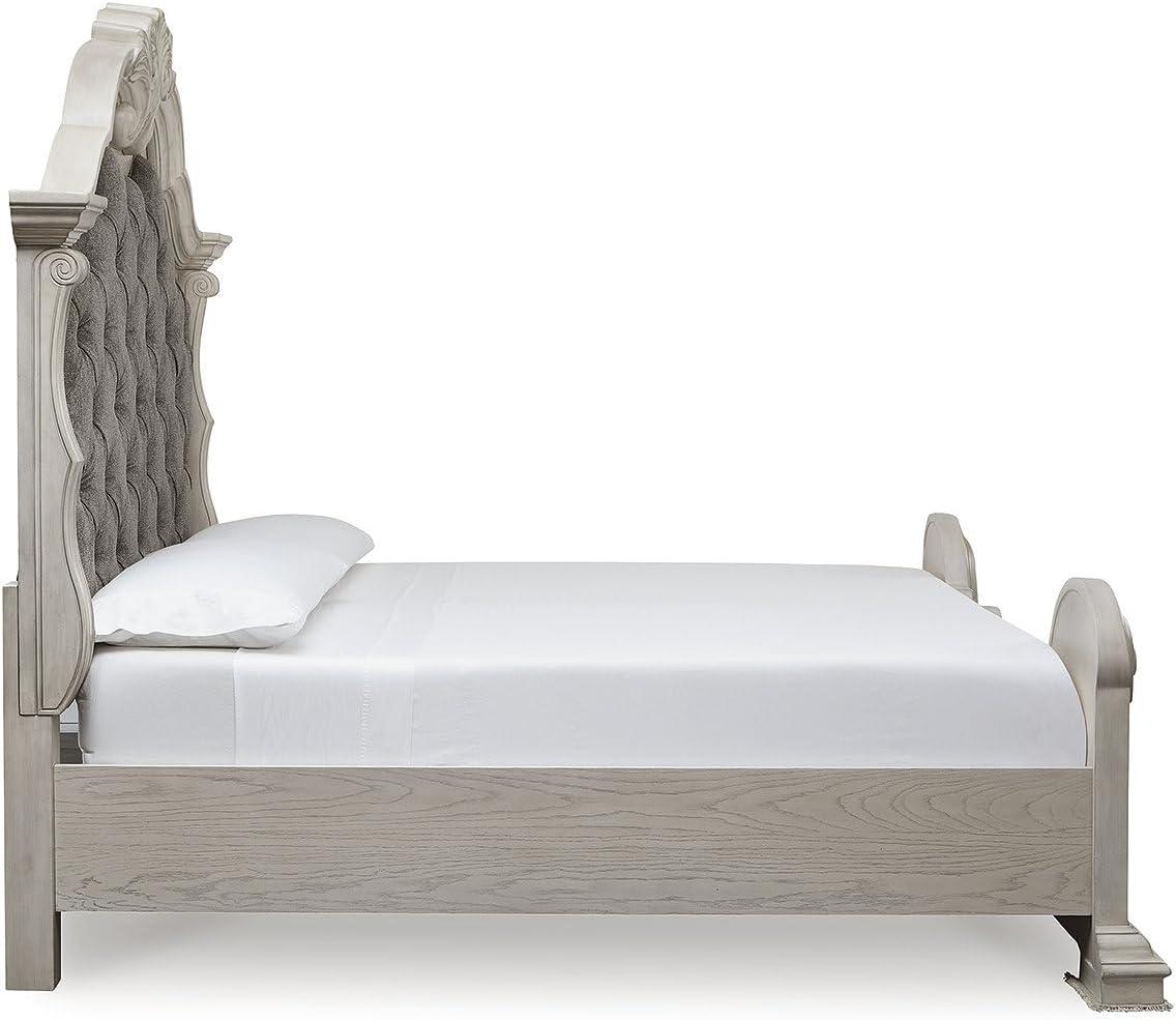 imageSignature Design by Ashley Andonhall Traditional Upholstered Panel Bed with Tufted Design Foundation or Box Spring Needed King Beige