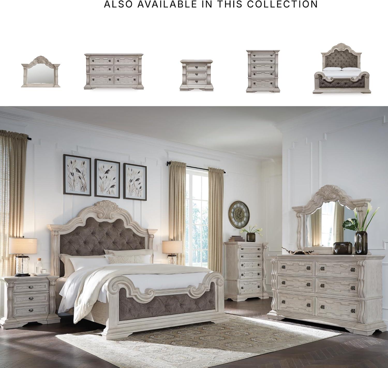 imageSignature Design by Ashley Andonhall Traditional Upholstered Panel Bed with Tufted Design Foundation or Box Spring Needed King Beige