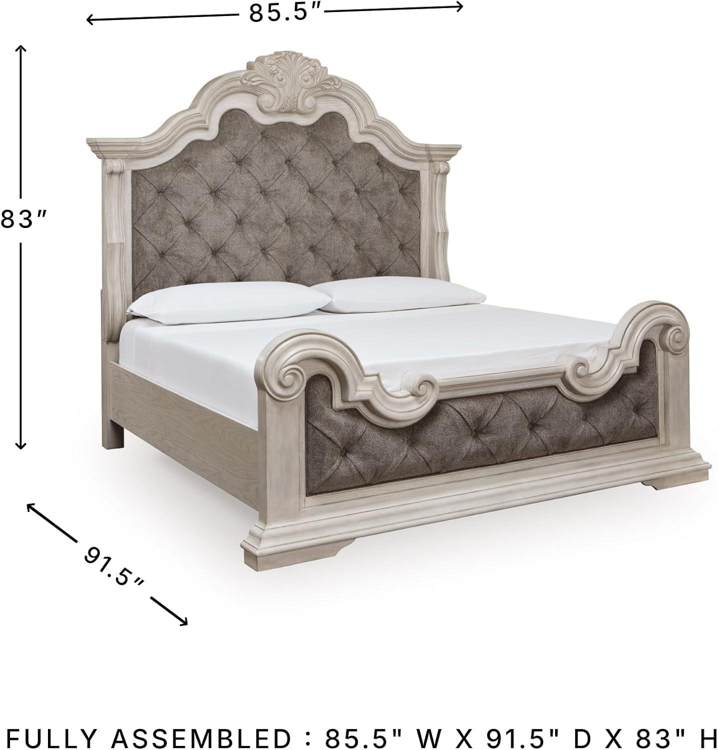 imageSignature Design by Ashley Andonhall Traditional Upholstered Panel Bed with Tufted Design Foundation or Box Spring Needed King Beige