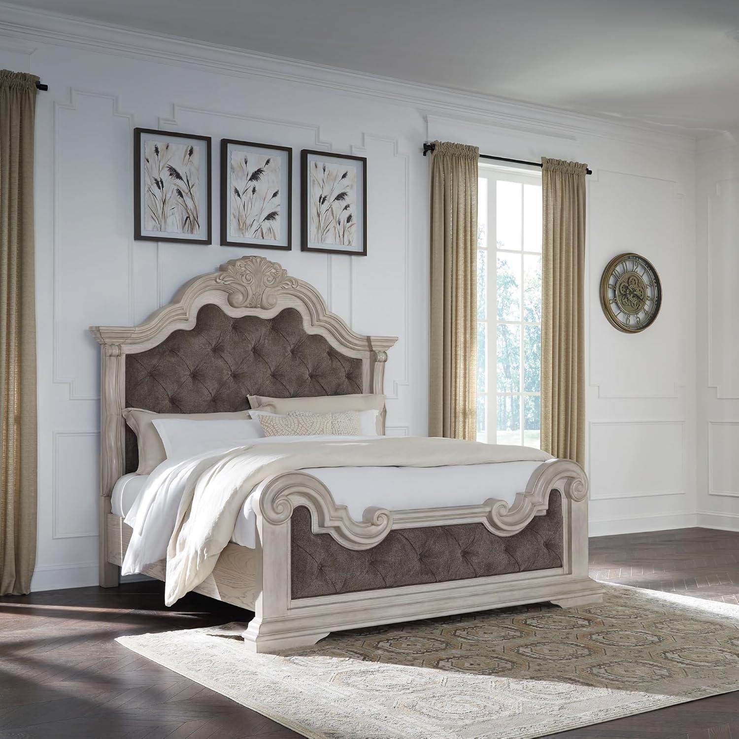 imageSignature Design by Ashley Andonhall Traditional Upholstered Panel Bed with Tufted Design Foundation or Box Spring Needed King Beige