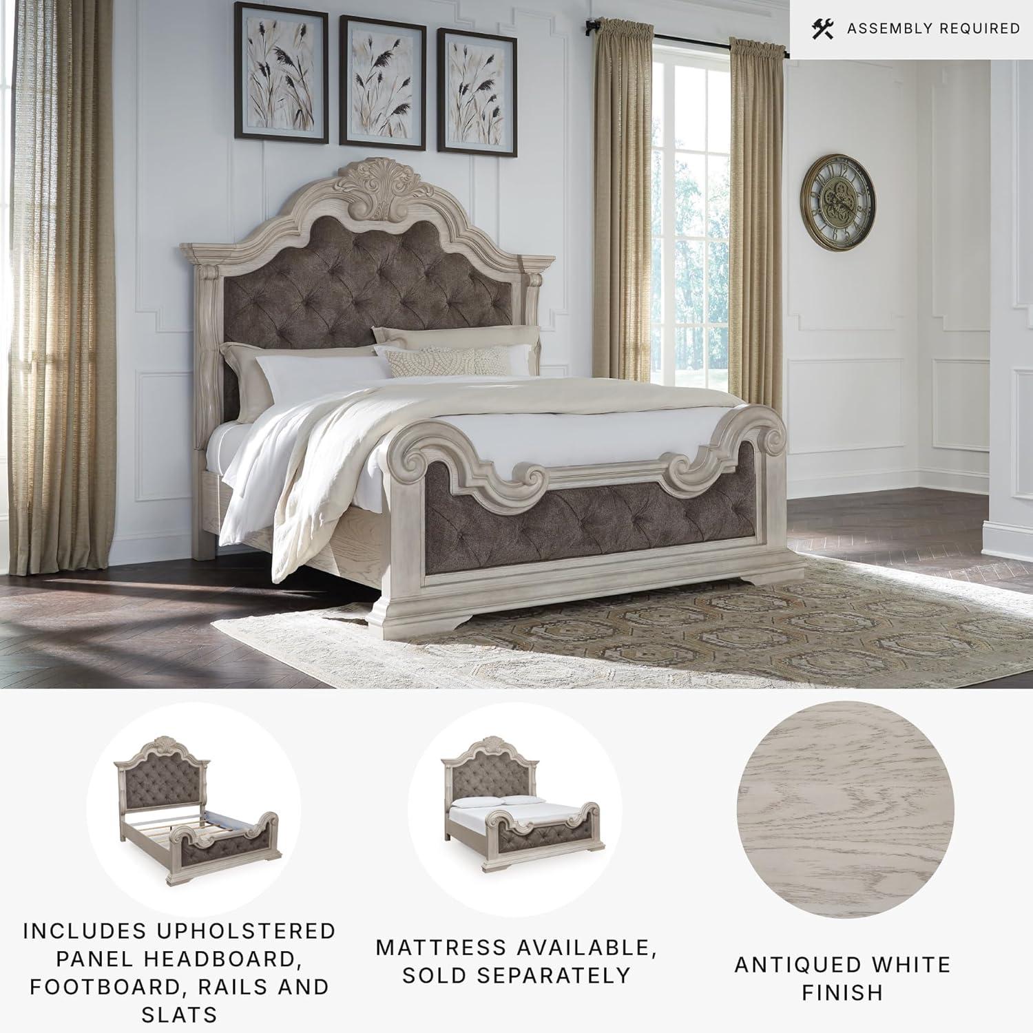 imageSignature Design by Ashley Andonhall Traditional Upholstered Panel Bed with Tufted Design Foundation or Box Spring Needed King Beige