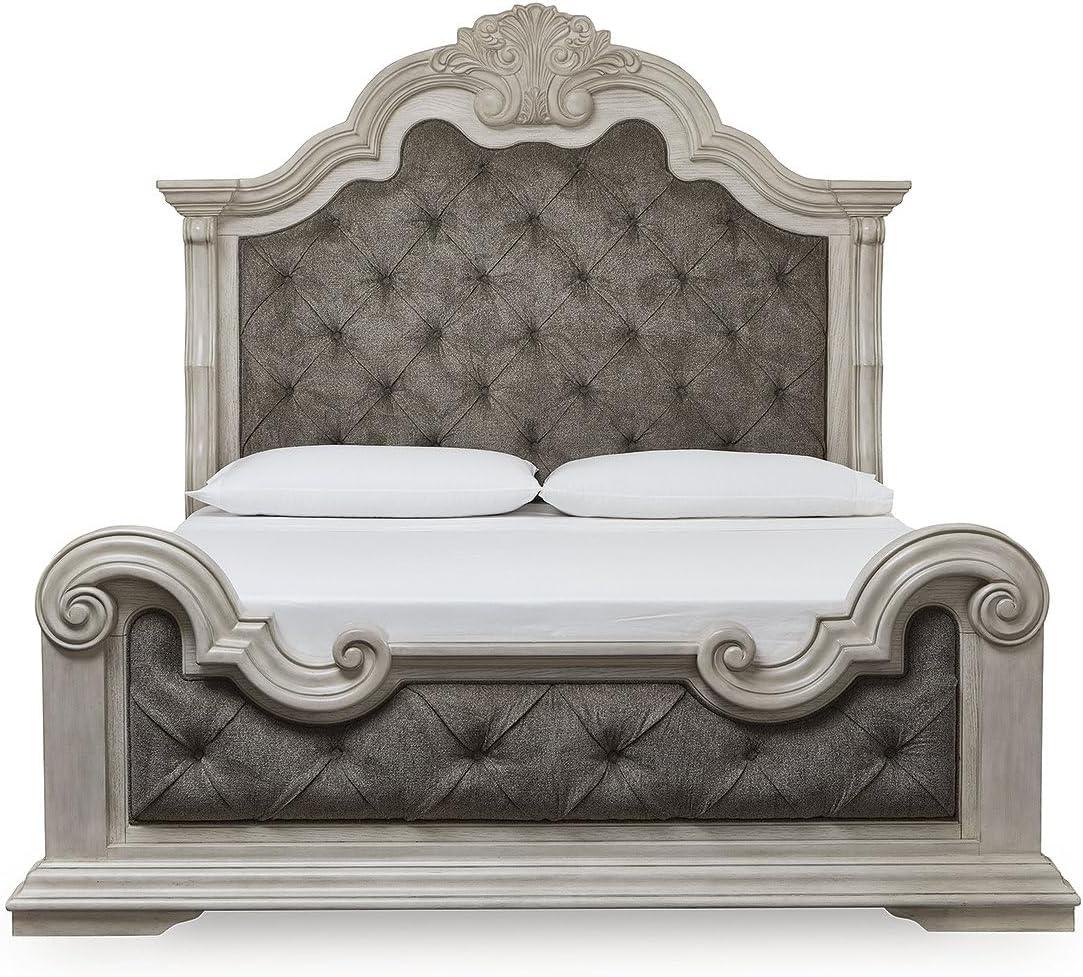 imageSignature Design by Ashley Andonhall Traditional Upholstered Panel Bed with Tufted Design Foundation or Box Spring Needed King Beige
