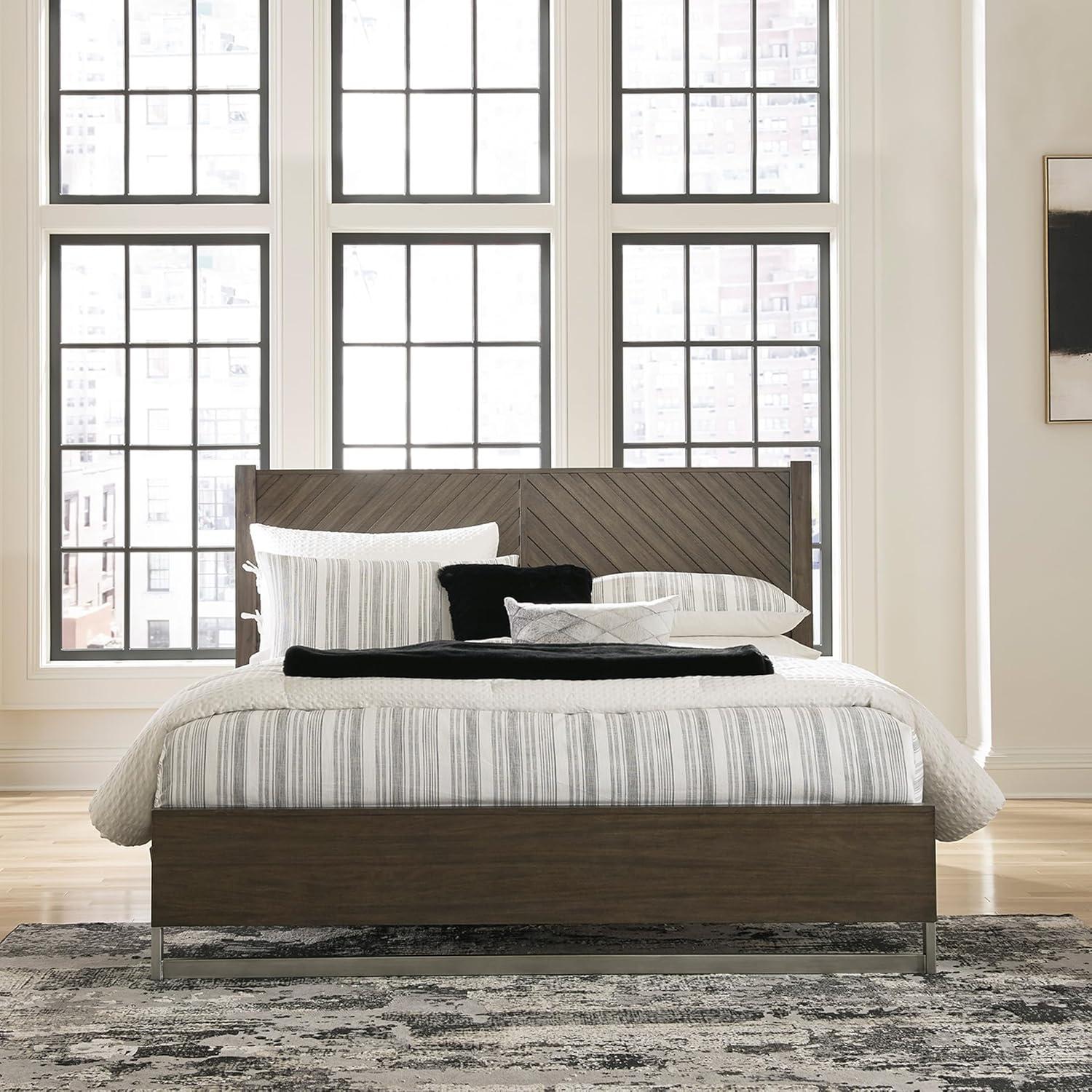 imageSignature Design by Ashley Arkenton Contemporary King Panel Bed with Dual USB Charging Ports Foundation or Box Spring Needed Dark BrownKing Panel Bed