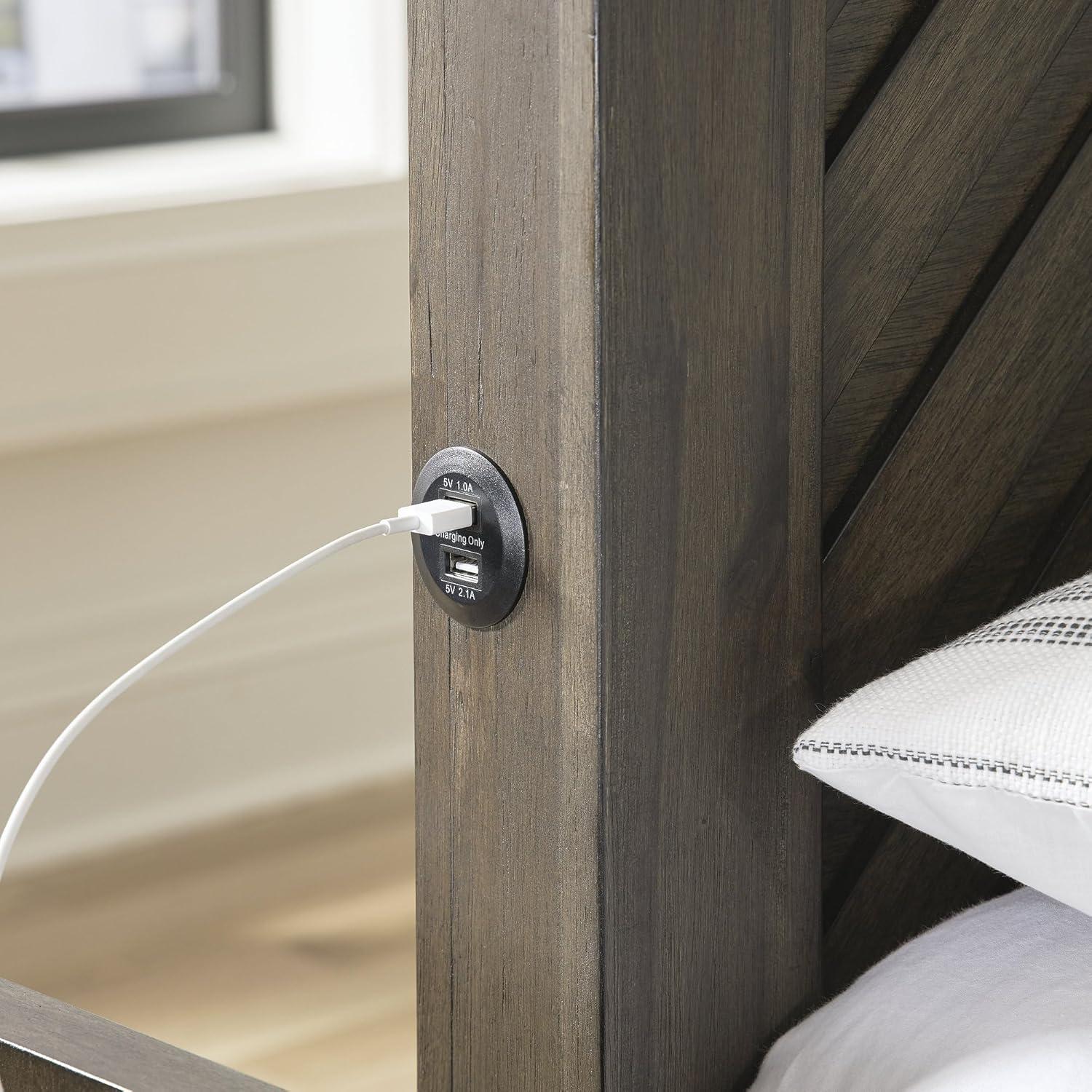 imageSignature Design by Ashley Arkenton Contemporary King Panel Bed with Dual USB Charging Ports Foundation or Box Spring Needed Dark BrownQueen Panel Bed
