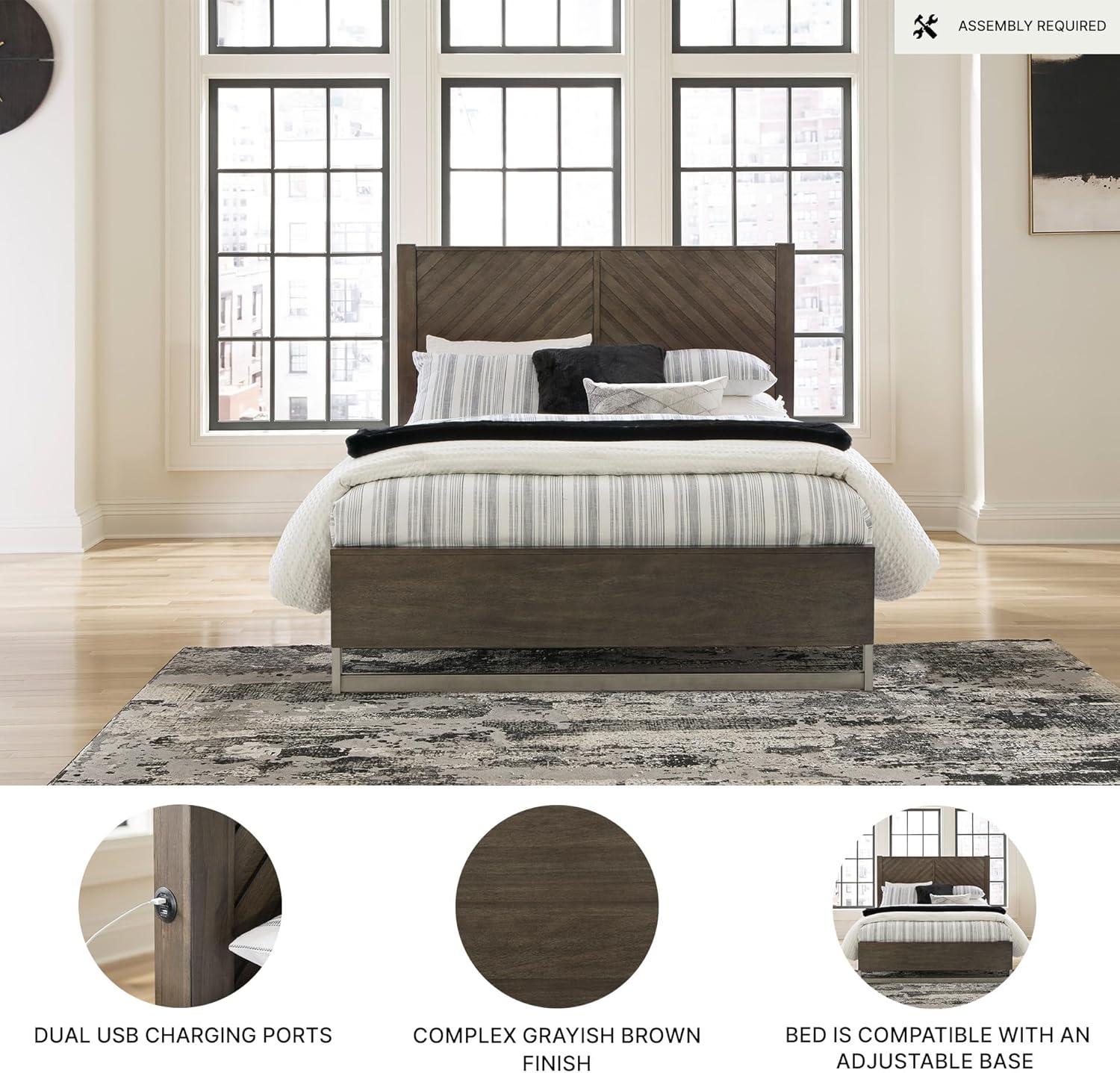 imageSignature Design by Ashley Arkenton Contemporary King Panel Bed with Dual USB Charging Ports Foundation or Box Spring Needed Dark BrownQueen Panel Bed