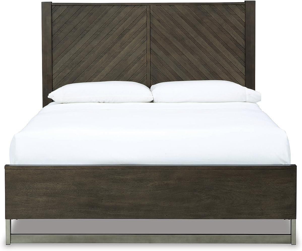 imageSignature Design by Ashley Arkenton Contemporary King Panel Bed with Dual USB Charging Ports Foundation or Box Spring Needed Dark BrownQueen Panel Bed