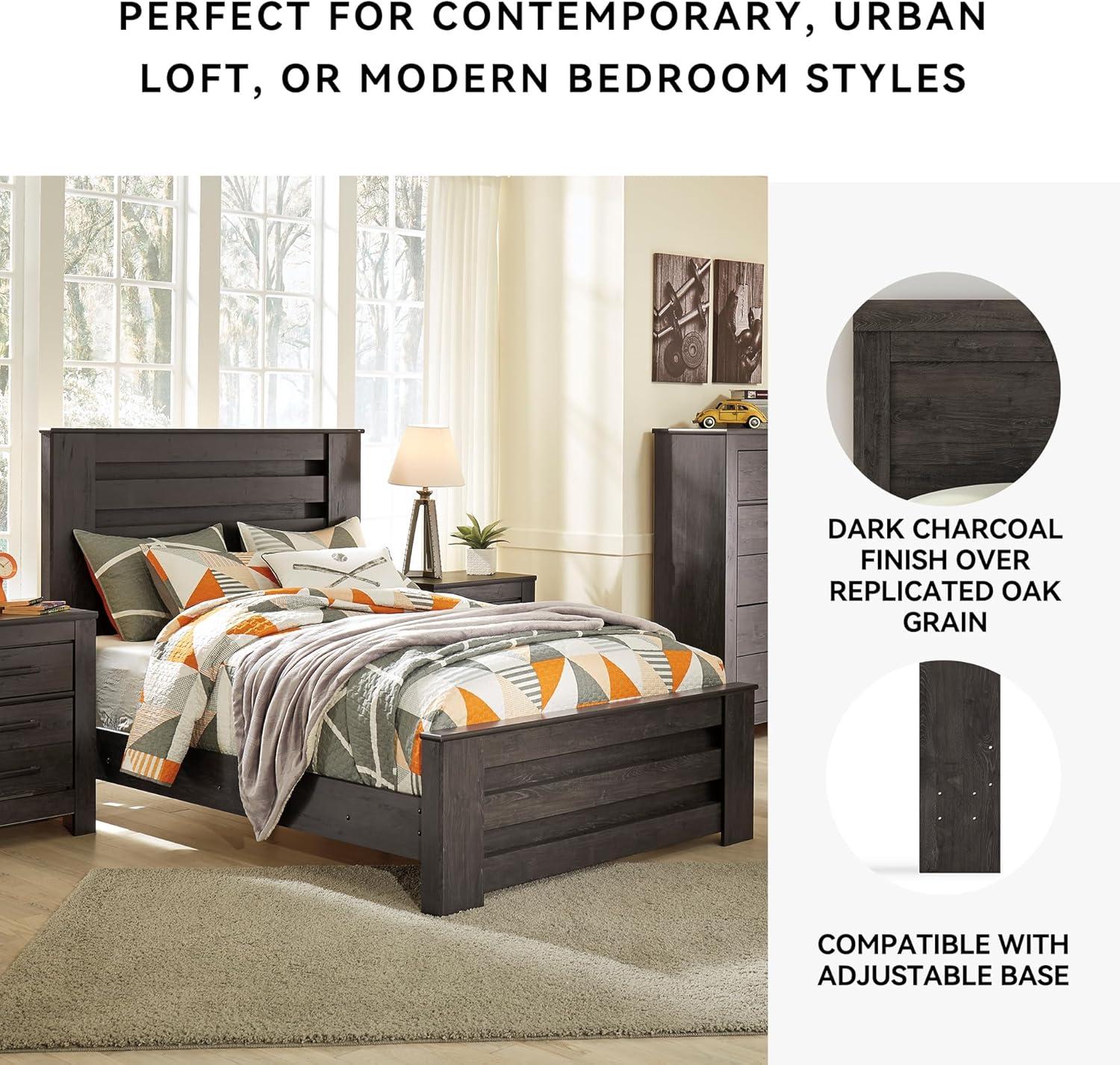 imageSignature Design by Ashley Brinxton Casual Queen Panel Bed with Metal Slats Foundation or Box Spring Needed BlackCharcoal