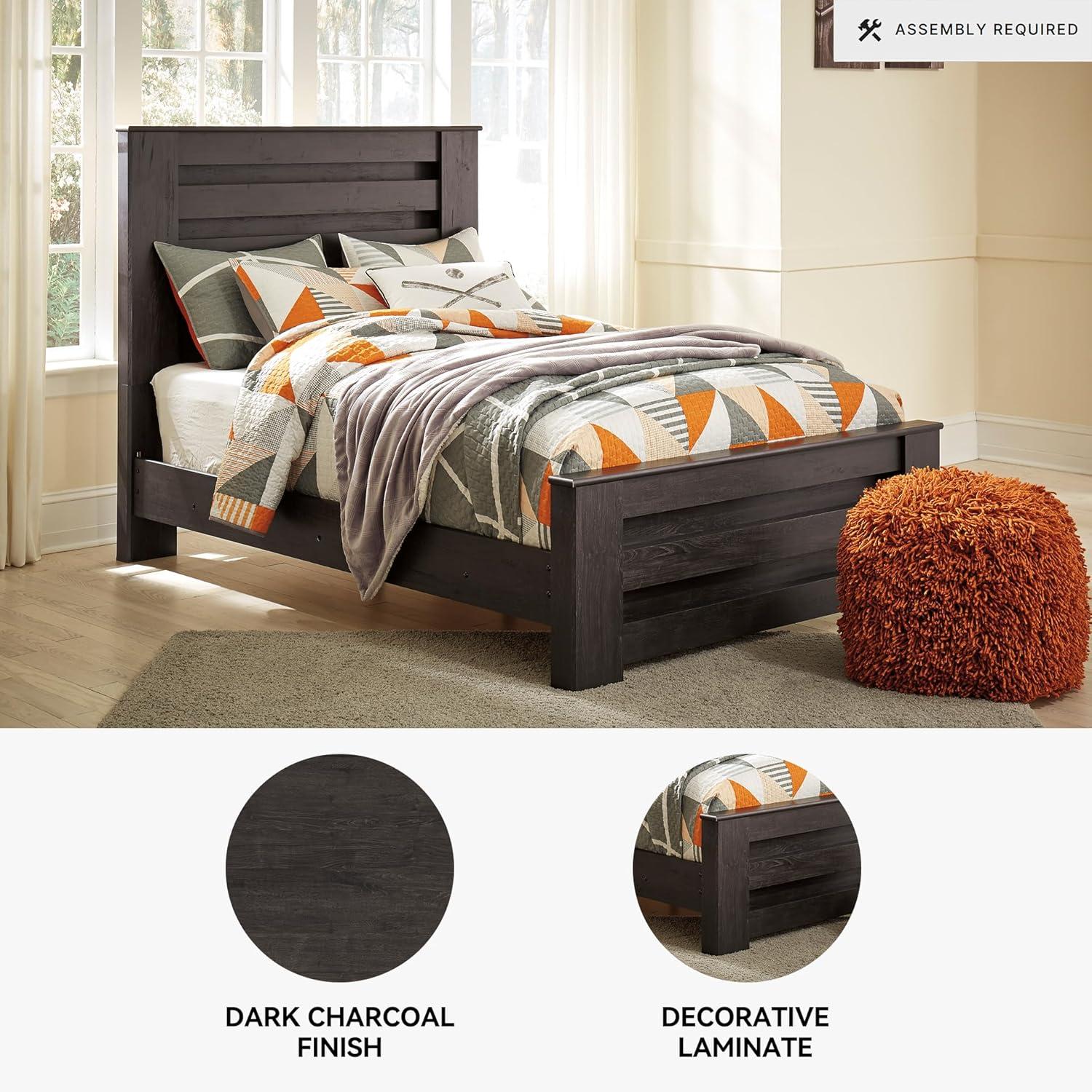 imageSignature Design by Ashley Brinxton Casual Queen Panel Bed with Metal Slats Foundation or Box Spring Needed BlackCharcoal