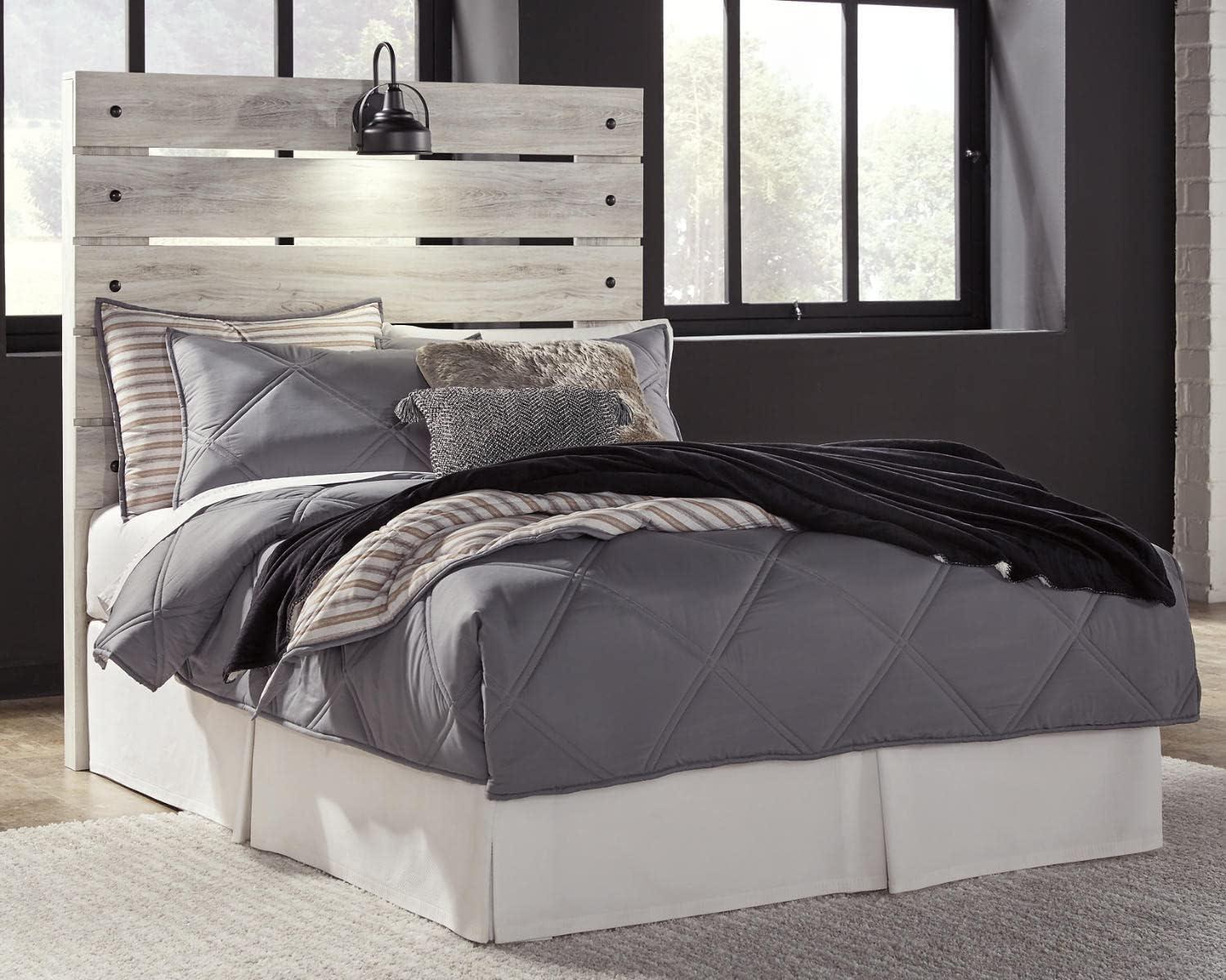 imageSignature Design by Ashley Cambeck Farmhouse Queen Panel Bed with 2 Storage Drawers Sconce Lights and USB Ports Foundation or Box Spring Needed WhitewashFull