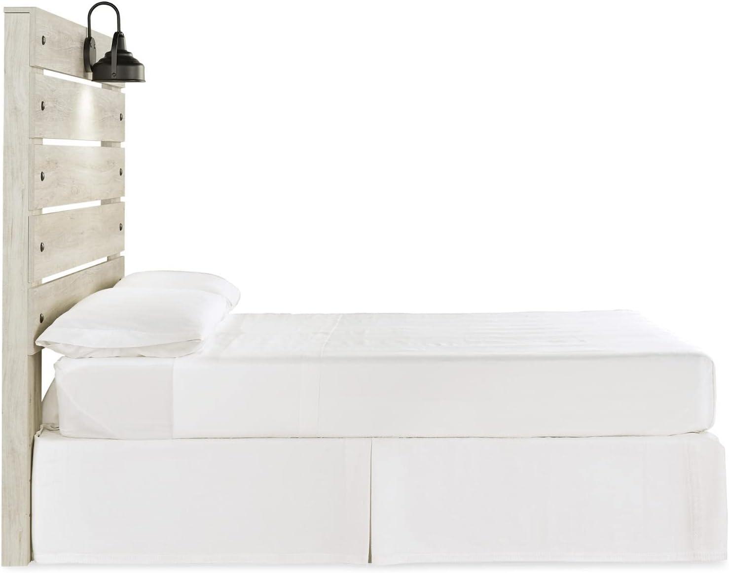 imageSignature Design by Ashley Cambeck Farmhouse Queen Panel Bed with 2 Storage Drawers Sconce Lights and USB Ports Foundation or Box Spring Needed WhitewashFull