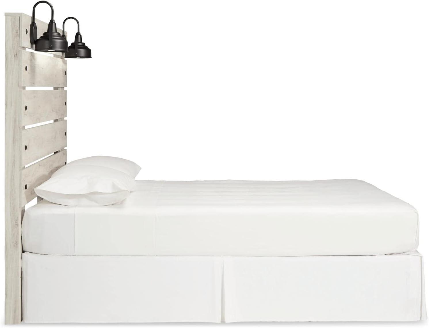 imageSignature Design by Ashley Cambeck Farmhouse Queen Panel Bed with 2 Storage Drawers Sconce Lights and USB Ports Foundation or Box Spring Needed WhitewashQueen