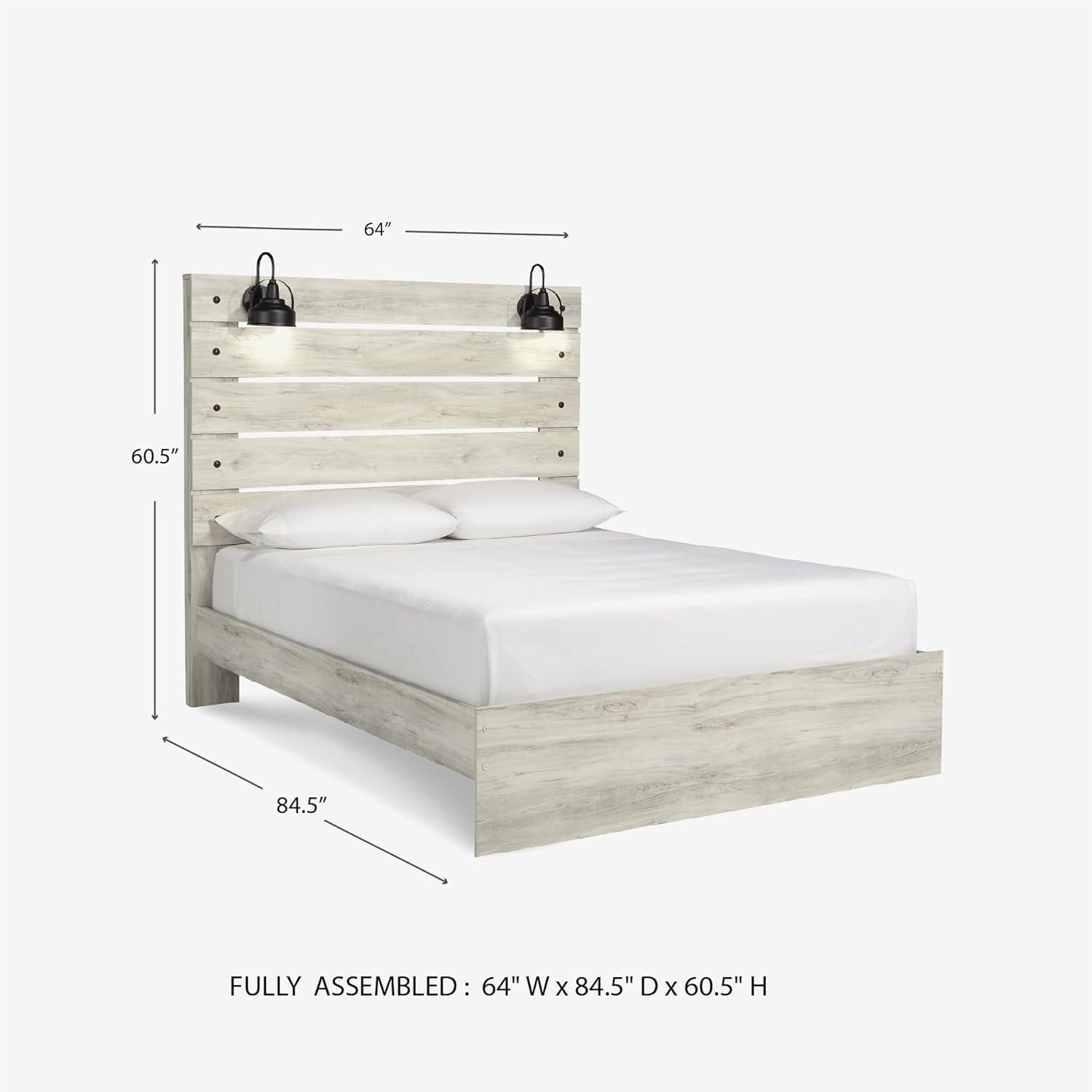 imageSignature Design by Ashley Cambeck Farmhouse Queen Panel Bed with 2 Storage Drawers Sconce Lights and USB Ports Foundation or Box Spring Needed WhitewashQueen