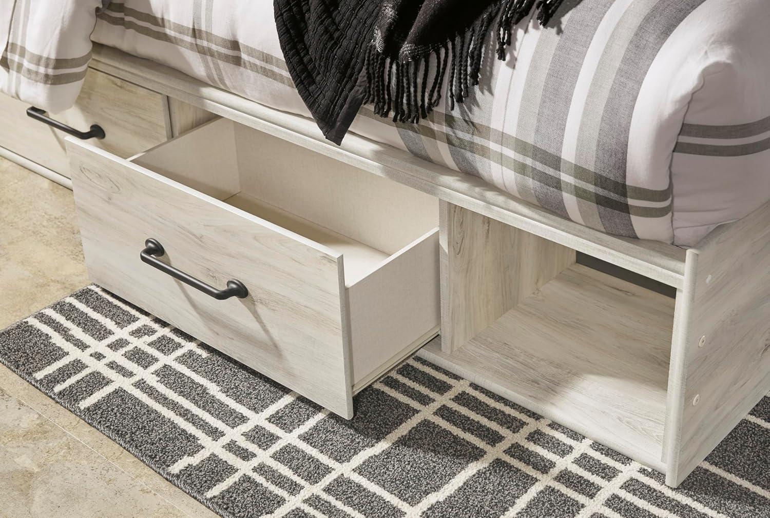 imageSignature Design by Ashley Cambeck Farmhouse Queen Panel Bed with 2 Storage Drawers Sconce Lights and USB Ports Foundation or Box Spring Needed WhitewashFull