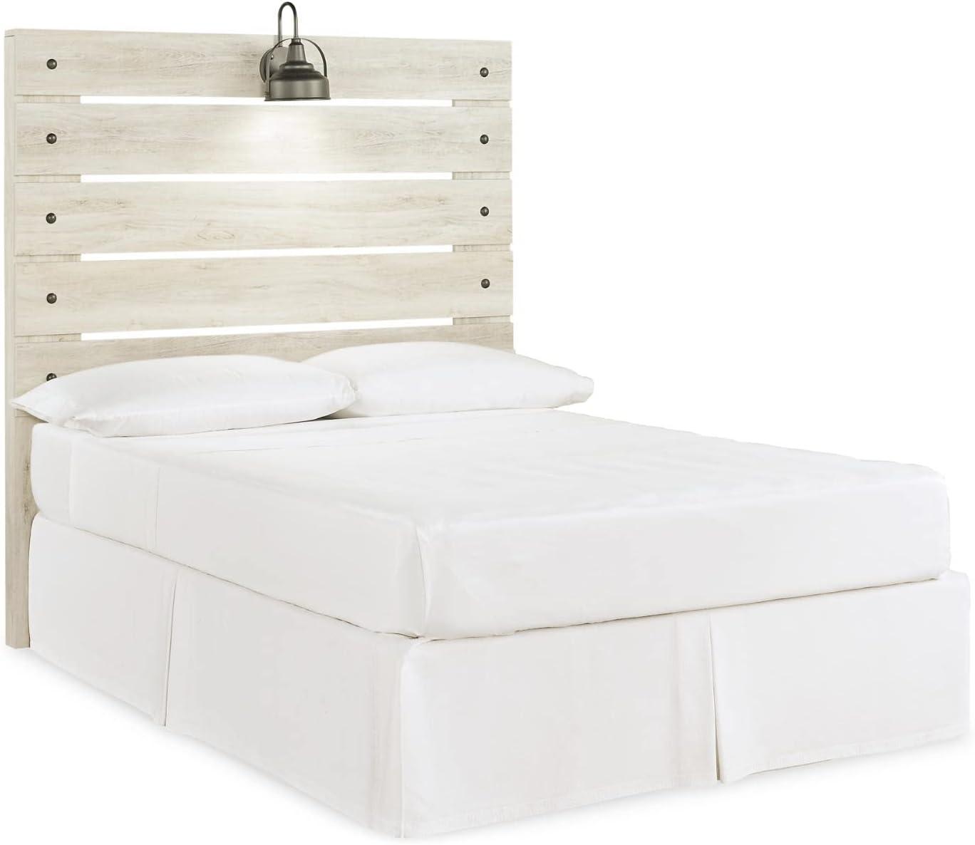 imageSignature Design by Ashley Cambeck Farmhouse Queen Panel Bed with 2 Storage Drawers Sconce Lights and USB Ports Foundation or Box Spring Needed WhitewashFull