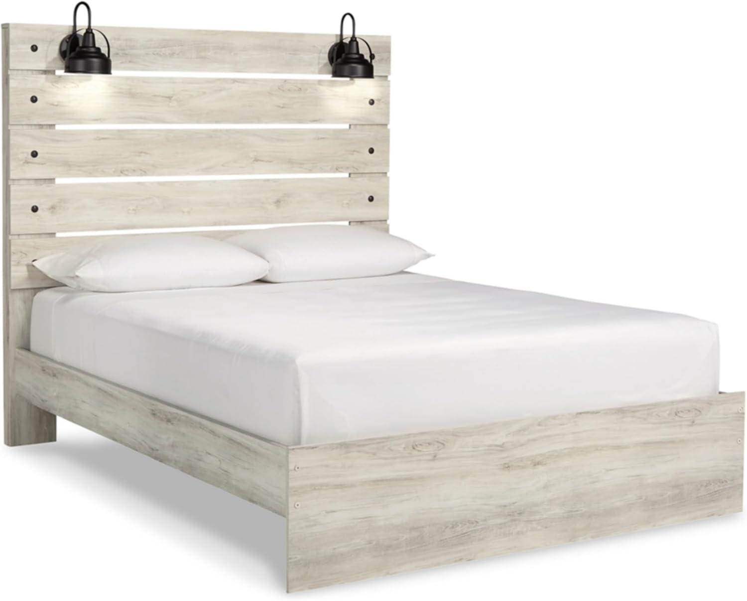 imageSignature Design by Ashley Cambeck Farmhouse Queen Panel Bed with 2 Storage Drawers Sconce Lights and USB Ports Foundation or Box Spring Needed WhitewashQueen