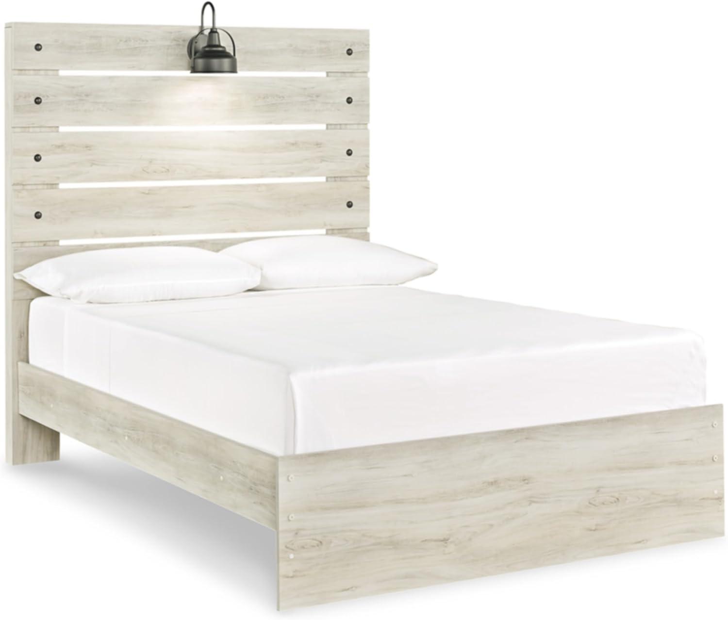 imageSignature Design by Ashley Cambeck Farmhouse Queen Panel Bed with 2 Storage Drawers Sconce Lights and USB Ports Foundation or Box Spring Needed WhitewashFull