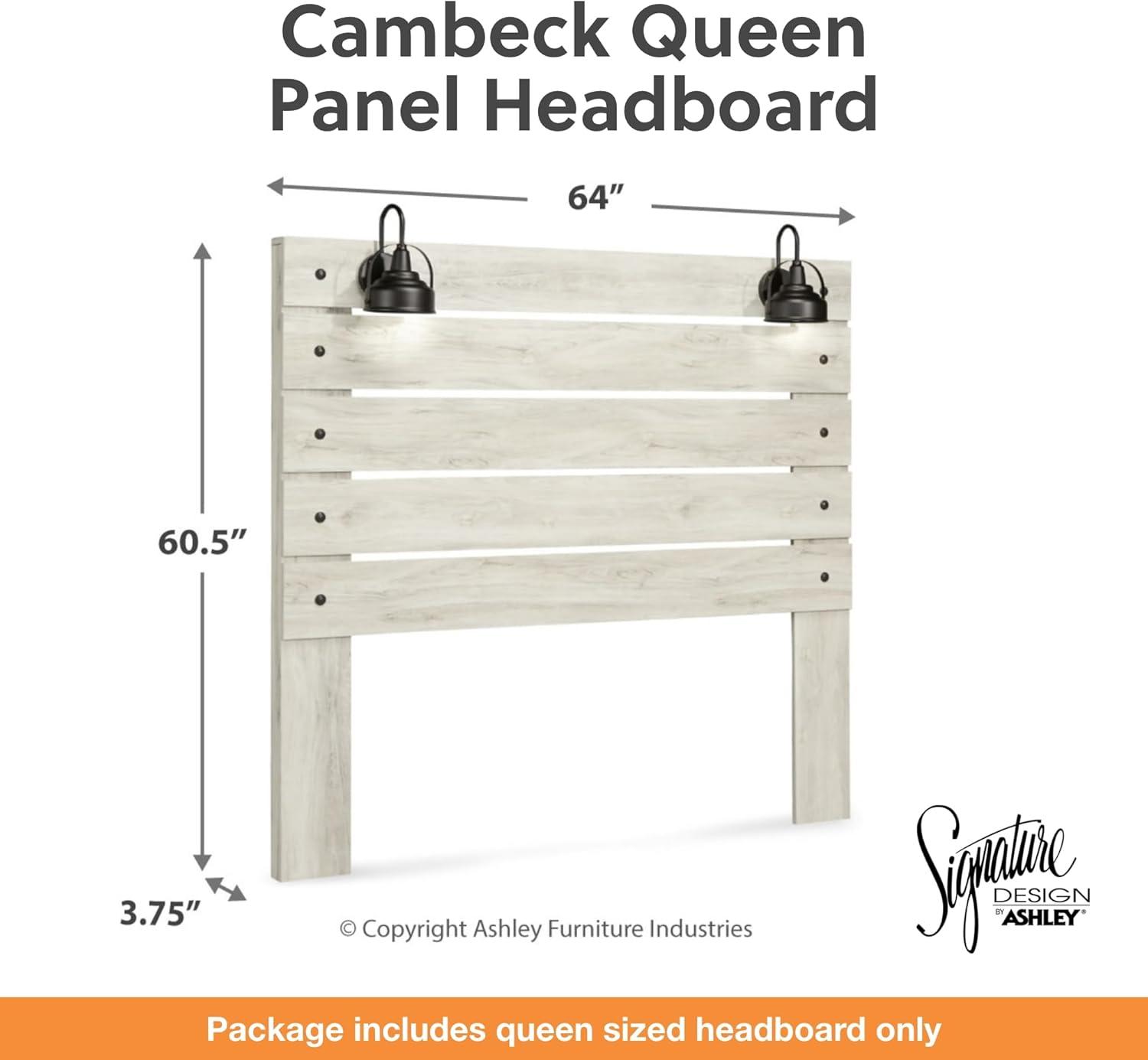 imageSignature Design by Ashley Cambeck Farmhouse Queen Panel Bed with 2 Storage Drawers Sconce Lights and USB Ports Foundation or Box Spring Needed WhitewashQueen