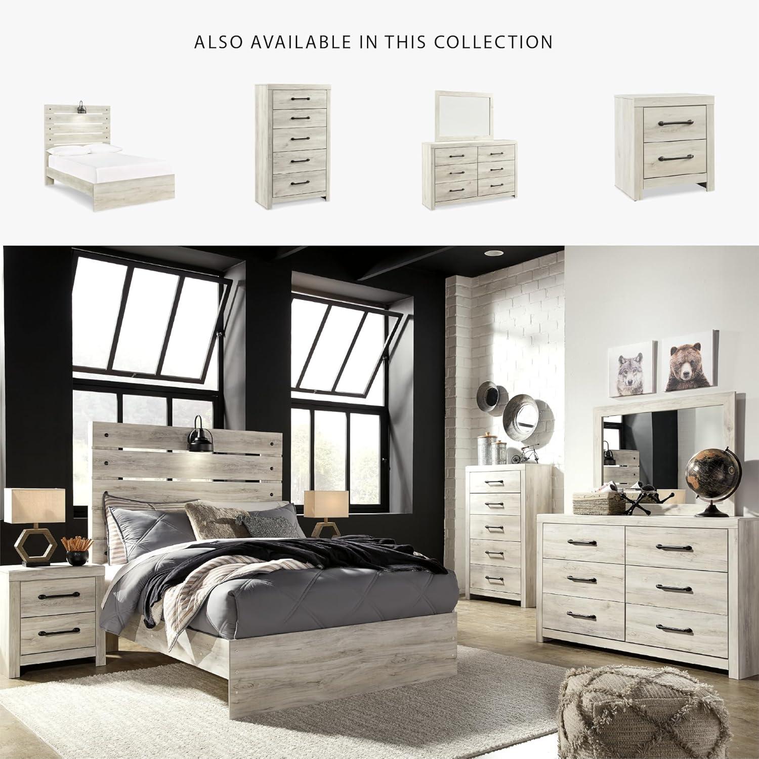 imageSignature Design by Ashley Cambeck Farmhouse Queen Panel Bed with 2 Storage Drawers Sconce Lights and USB Ports Foundation or Box Spring Needed WhitewashFull