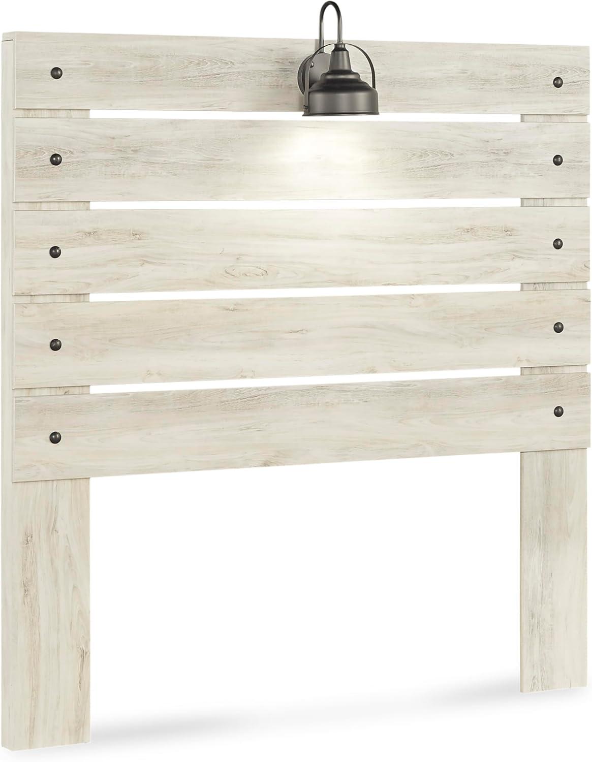 imageSignature Design by Ashley Cambeck Farmhouse Queen Panel Bed with 2 Storage Drawers Sconce Lights and USB Ports Foundation or Box Spring Needed WhitewashFull