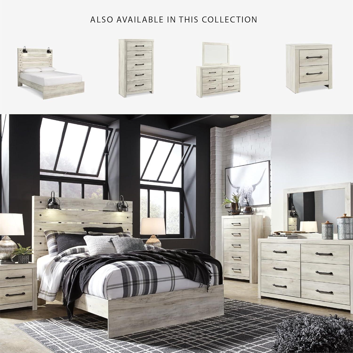 imageSignature Design by Ashley Cambeck Farmhouse Queen Panel Bed with 2 Storage Drawers Sconce Lights and USB Ports Foundation or Box Spring Needed WhitewashQueen